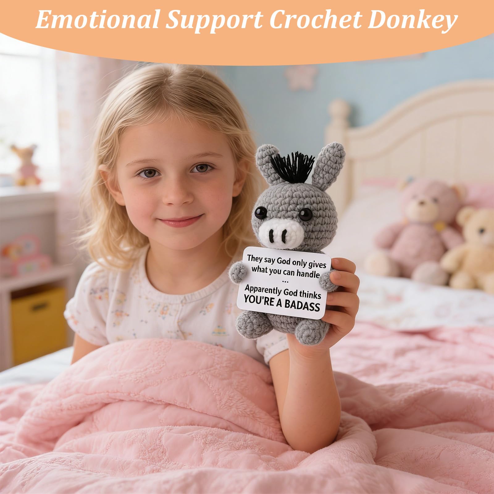 Emotional Support Crochet Donkey Gifts, Handmade Positive Crochet Animals with Encouraging Words, Bad Donkey Pocket Hug - Image 3