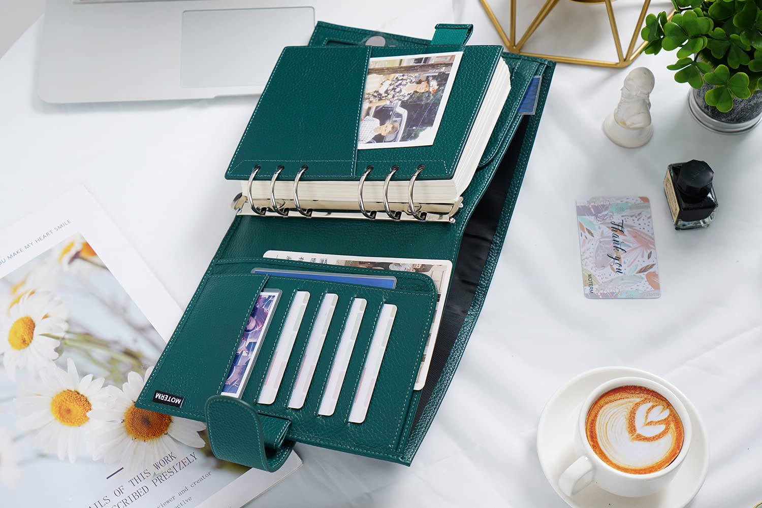 Moterm Personal-Wide Luxe Ringe Planer - Echtes Leder Binder Organizer (30mm Ring, Kiesel-Tiefes teal)