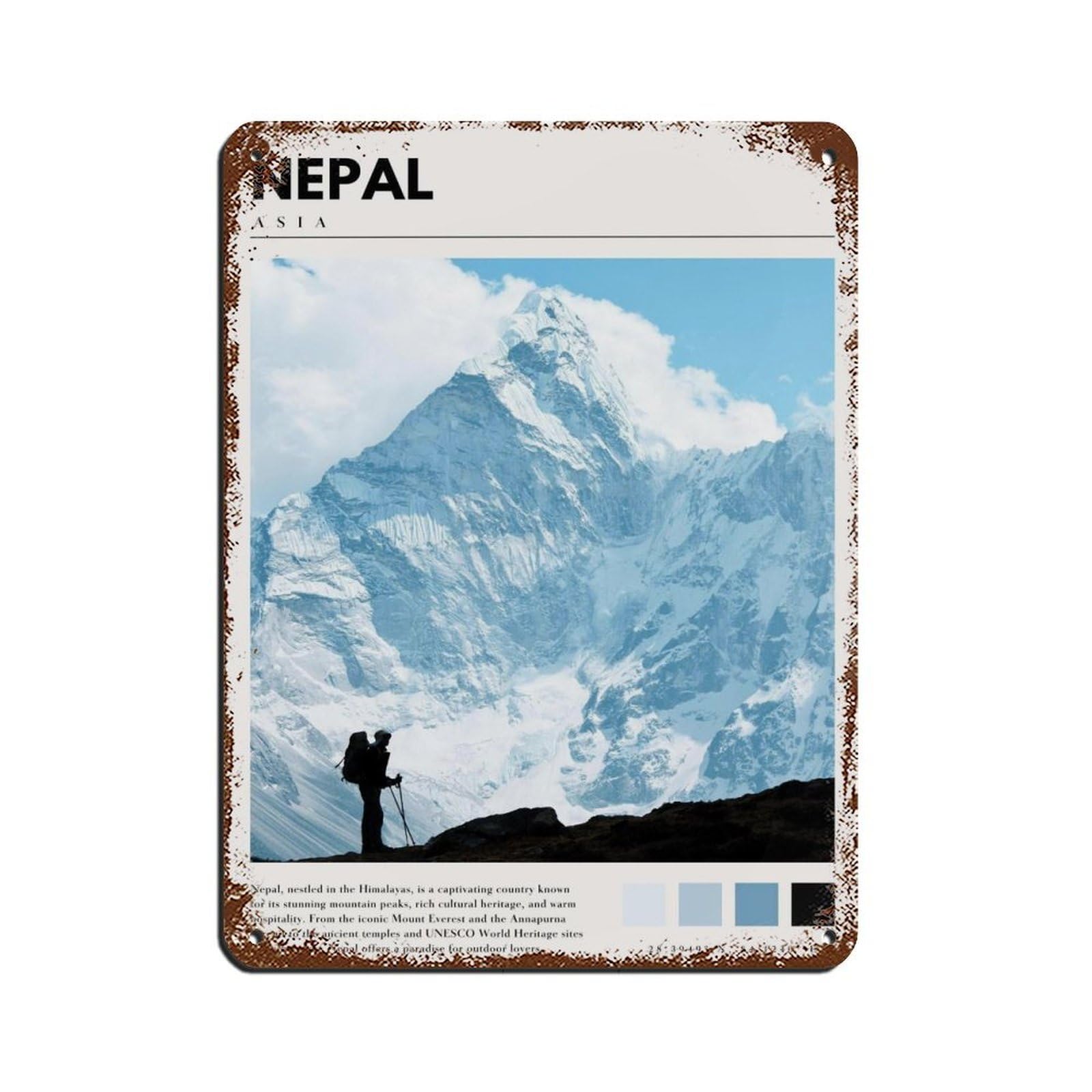 Nepal Mountain Poster Mt Everest Art Retro Poster Metal Tin Sign Chic Art Retro Iron Painting Bar People Cave Cafe Family Garage Poster Wall Decoration 12x16inch(30x40cm)