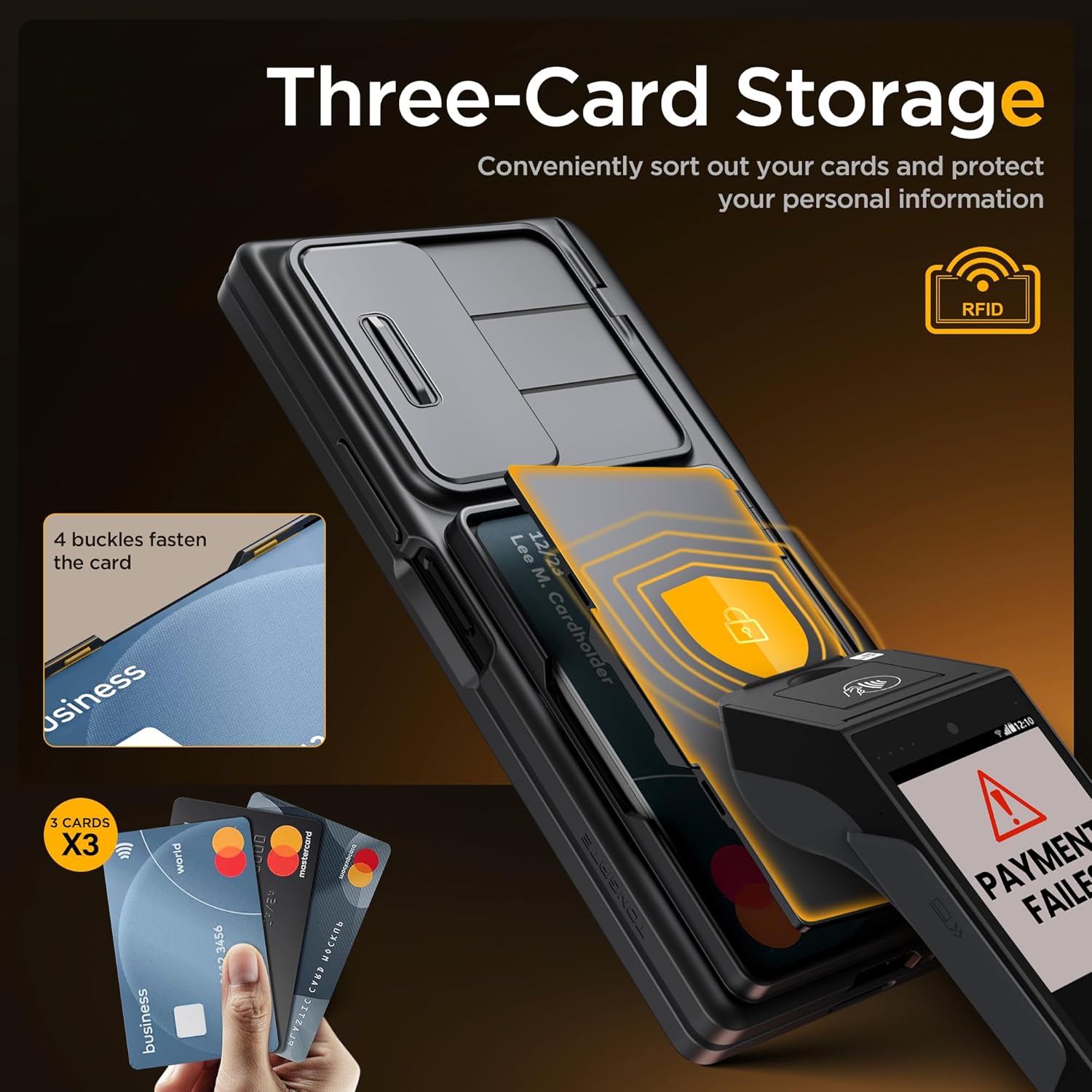 TONGATE for Z Fold 6 Case, [Anti Spy Privacy Screen Protector & Slide Camera Cover] [Card Holder & S Pen Holder]Rugged Hinge Protection Wallet Stand Phone Case for Samsung Galaxy Z Fold 6, Dark Black