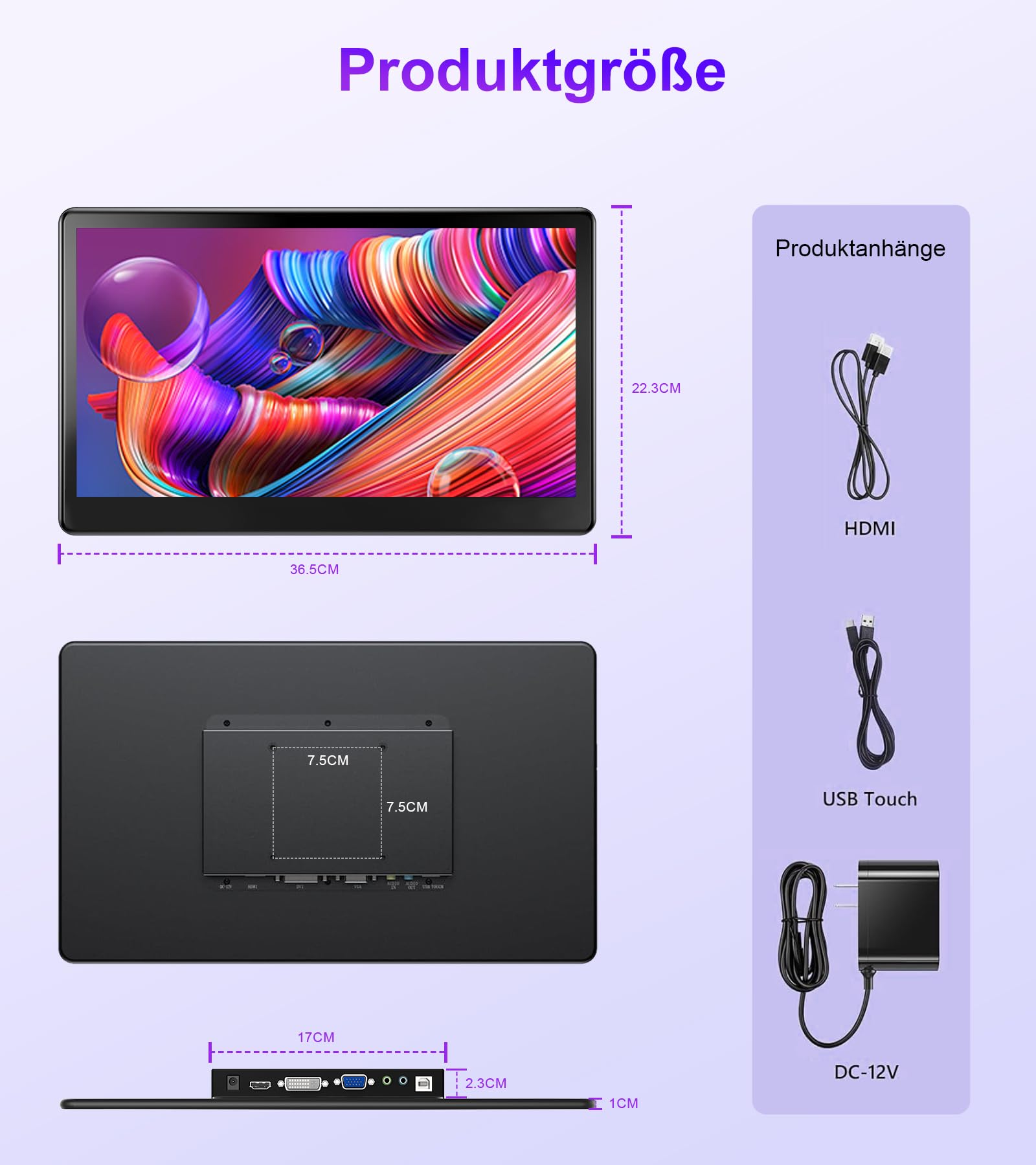 Monitor Touchscreen Portatile da 15,6 Pollici, Display FHD 1920×1080 IPS con HDMI, VGA, DVI, Supporto VESA, Monitor Touch Compatibile con Laptop, Smartphone, PC, PS5/4