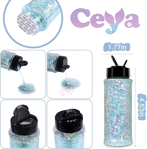 Miniatura 4 de Ceya Brillo en la oscuridad 2.8 onzas  2.82oz azul cielo brillante brillante brillante brillo fluorescente para uñas brillantes escamas de purpurina