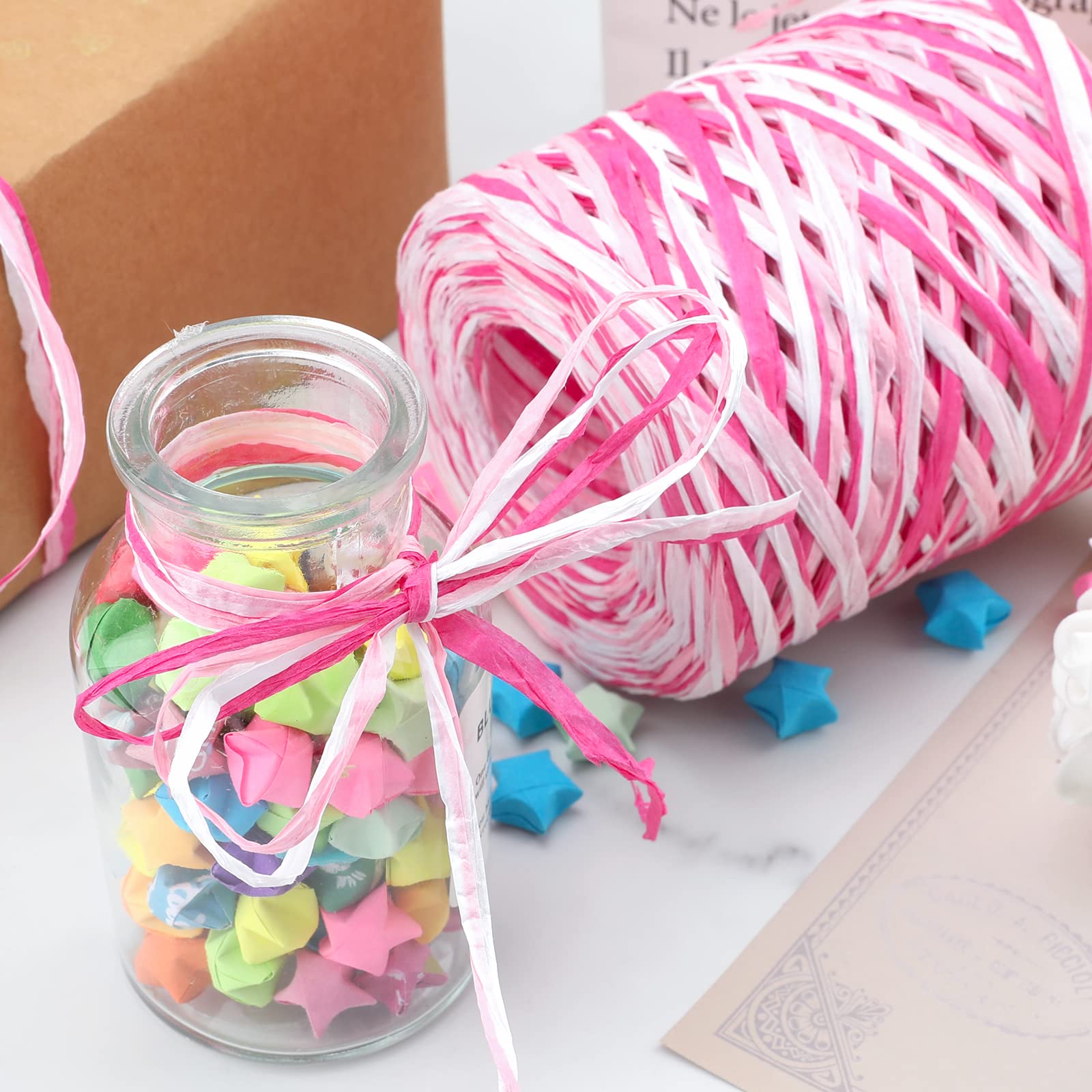 Pink Raffia Ribbon Snapklik.com : Colored 525 Feet Raffia Paper Ribbon, Colored Packing ...