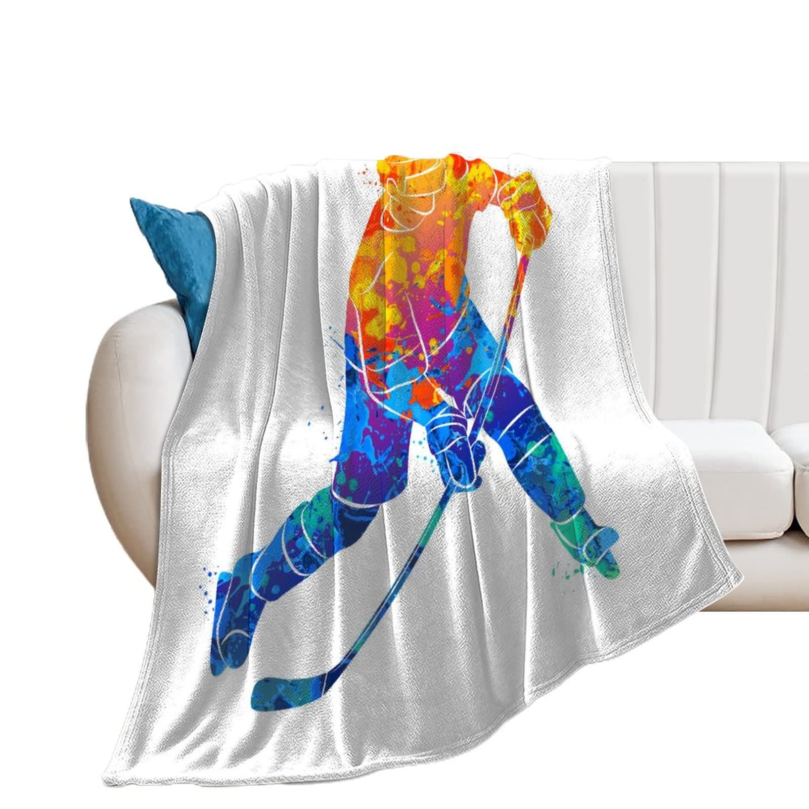 Couverture Polaire Hockey Plaid Canapé en Flanelle Douce Cadeau Idéal Fans de Sport