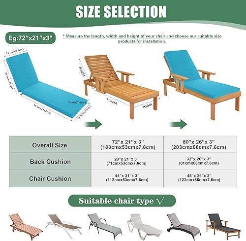 Miniatura 3 de Juego de 2 cojines para tumbonas para exteriores - Impermeables y resistentes a la decoloración, cojines de repuesto para tumbonas - Almohadillas