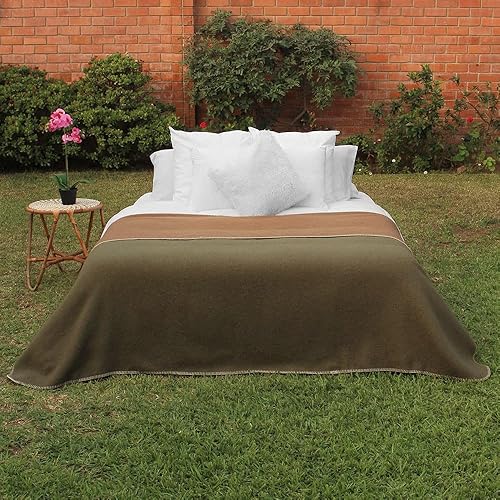 Miniatura 9 de Manta gruesa de lana de alpaca pesada para acampar o en interiores  Lana de alpaca peruana suave (verde olivacamello suave, Queen)