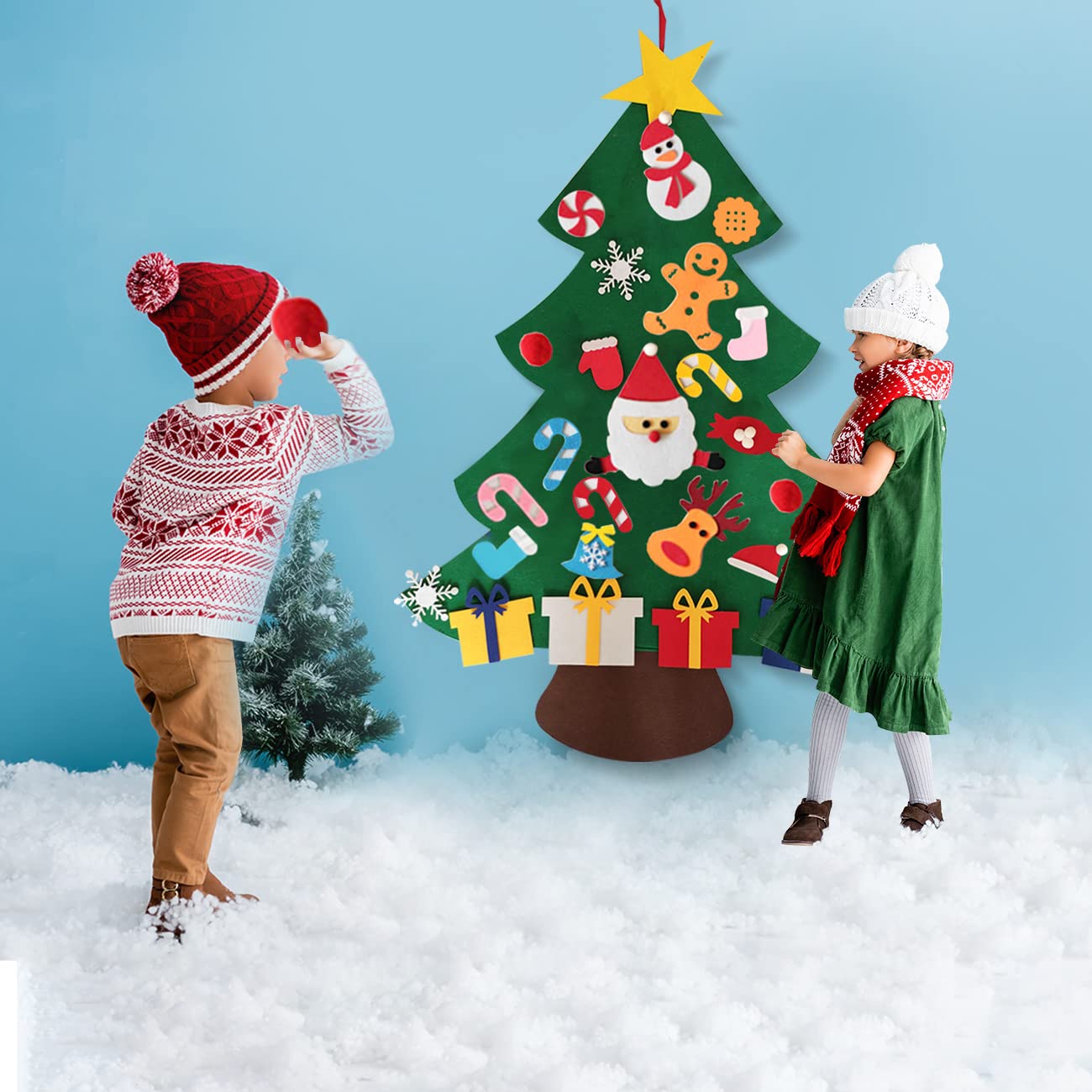 Sapin De Noël En Feutre DIY 102 Cm – Avec 26 Ornements Amovibles