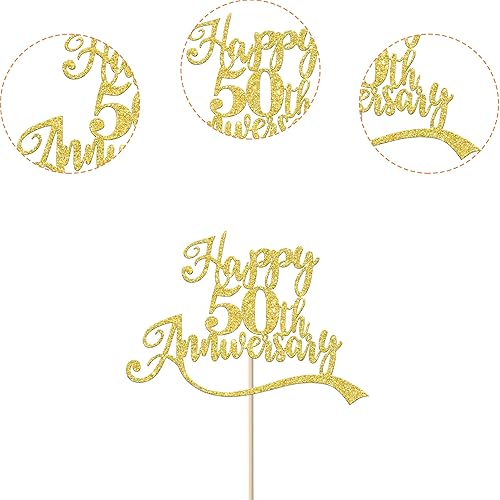 Miniatura 10 de 1 pieza de decoración de pastel de feliz 50 aniversario con purpurina montada para tartas celebrando decoraciones de pastel de boda para fiesta de