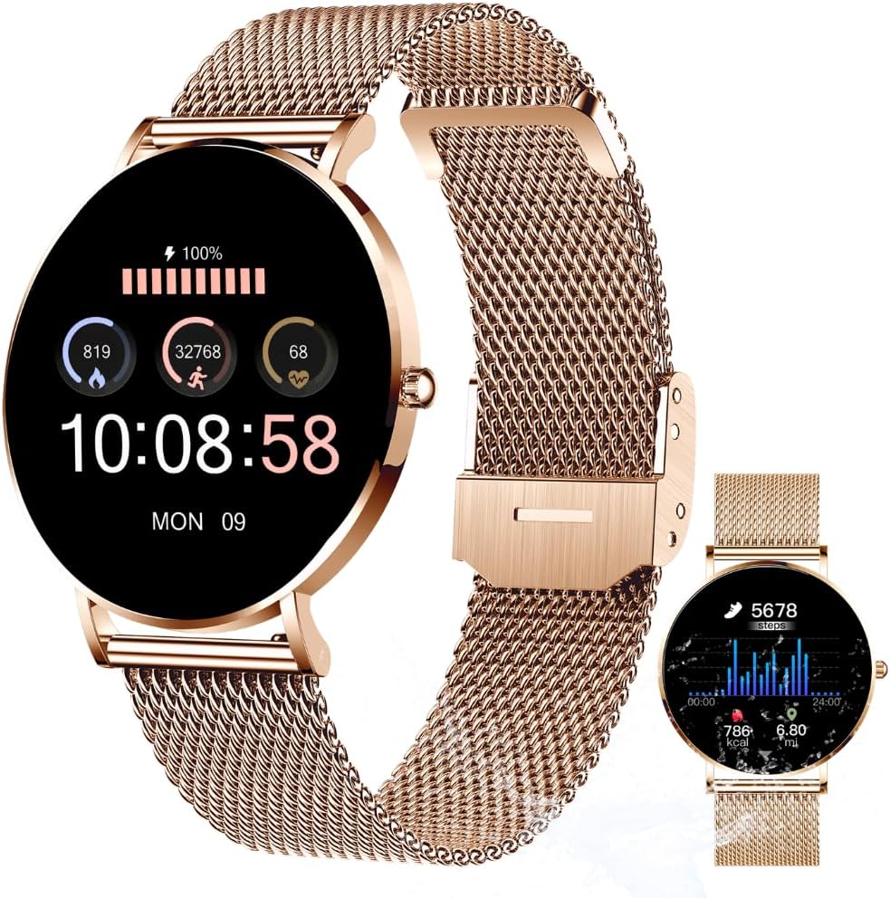 XCOAST Women’s Smartwatch SIONA 2 – iOS & Android – AMOLED Display/Always On Display – Only 6 mm Flat – Fitness Tracker for Women, Blood Pressure & Blood Oxygen, Heart Rate, Sleep Monitor (Gold)