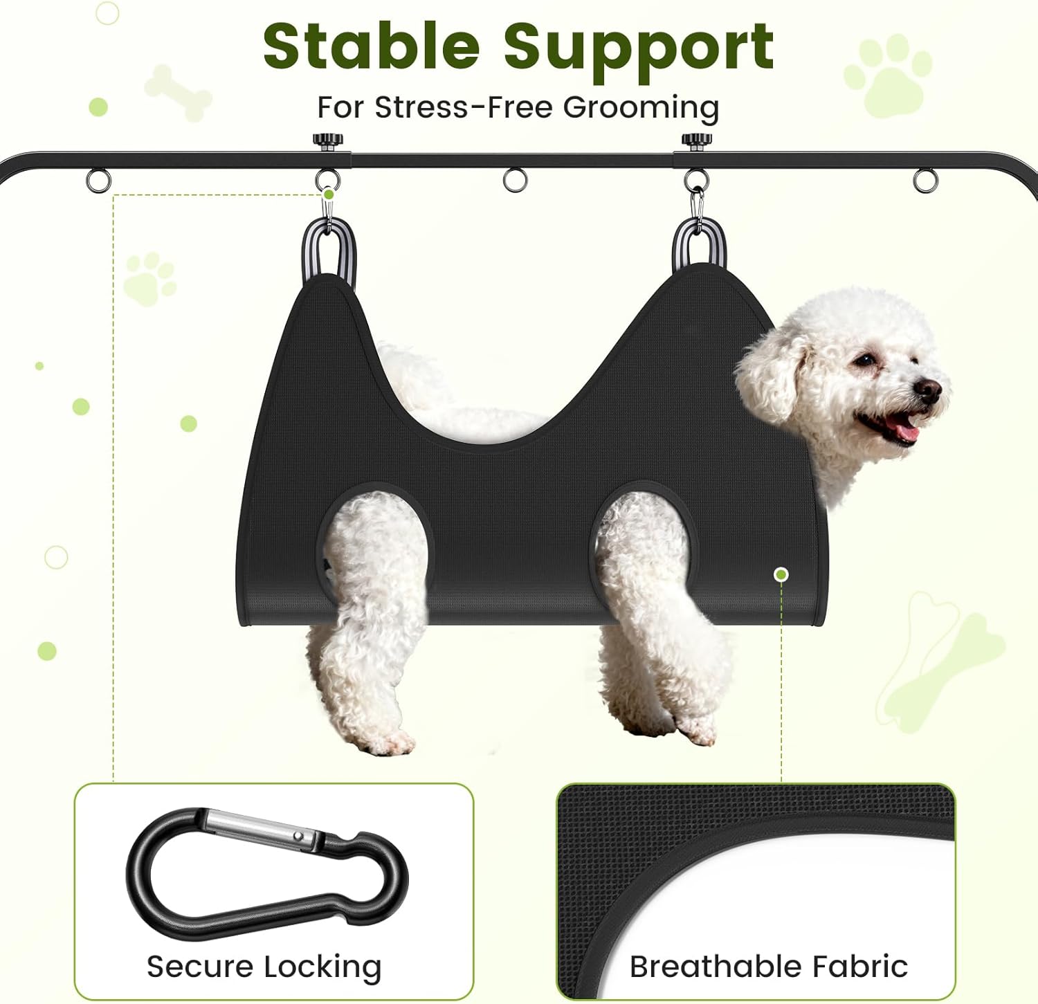 Dog Grooming Arm with Hammock & 2 Nooses - Adjustable Table Arm Height 20''-42'', Width 27''-39'', Table Clamp Up to 2.76'' Thickness, Pet Grooming Table Arm for Small Medium Breeds Up 70IB, Stable