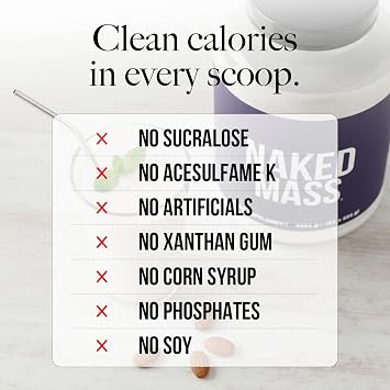 NAKED Mass - Unflavored Natural Weight Gainer Protein Powder - 3531g - GMO, Gluten, and Soy Free. No Artificial Ingredients - 1,216 Calories per Serving