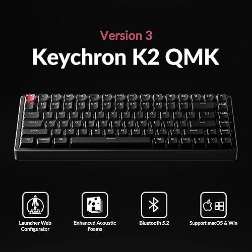 Miniatura 2 de Keychron K2 75% Layout QMK Teclado mecánico con opciones inalámbricas y con cable Interruptor Super Banana, marco de aluminio con retroiluminación