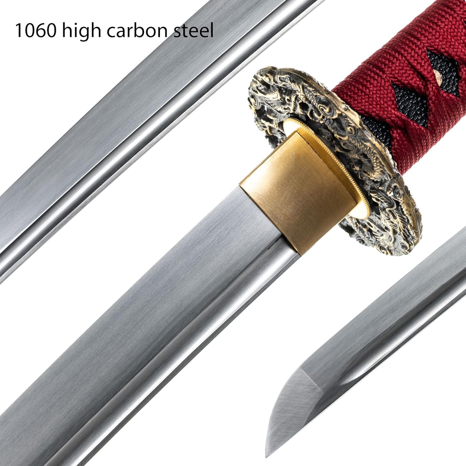 Hand-Sharpened 1060 High Carbon Steel Samurai Sword for Display Collection, Iaido Practice, Gift for Men, Home Decor White Saya with Dragon Design