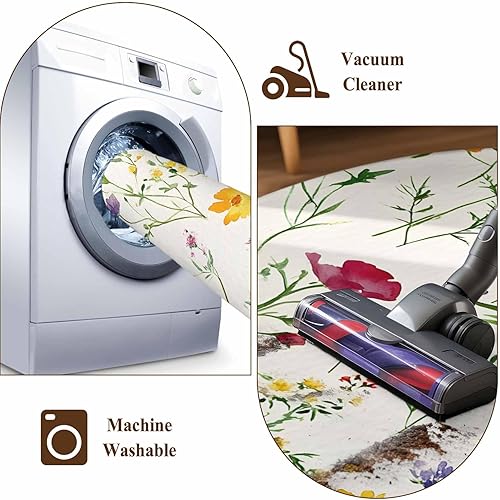 Miniatura 8 de 3x5 Area Rugs, Retro Floral Non-Skid Rubber Backing Large Rectangle Rugs - Living Room Bedroom Home Office, Spring Summer Rustic Botanical