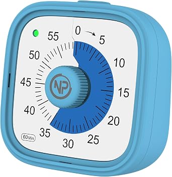 NPO Kitchen, Lesson, 60min Analog Alarm Timer for Food, Pomodoro Student Motivation Clock Blue