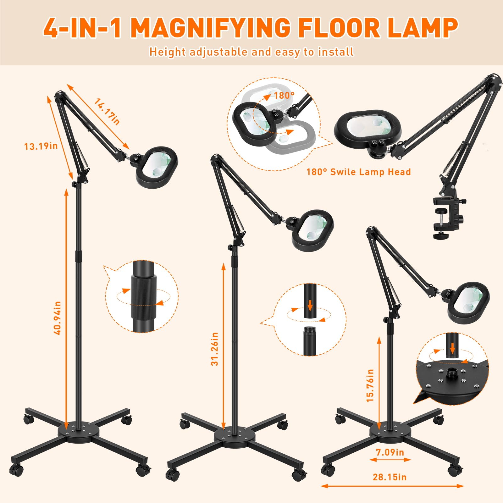 Lupa de 10 aumentos con luz y soporte, 2 en 1 con base grande y abrazadera LED, cualquier modo de color, regulable continuamente, manos libres, lupa iluminada para manualidades, lectura,