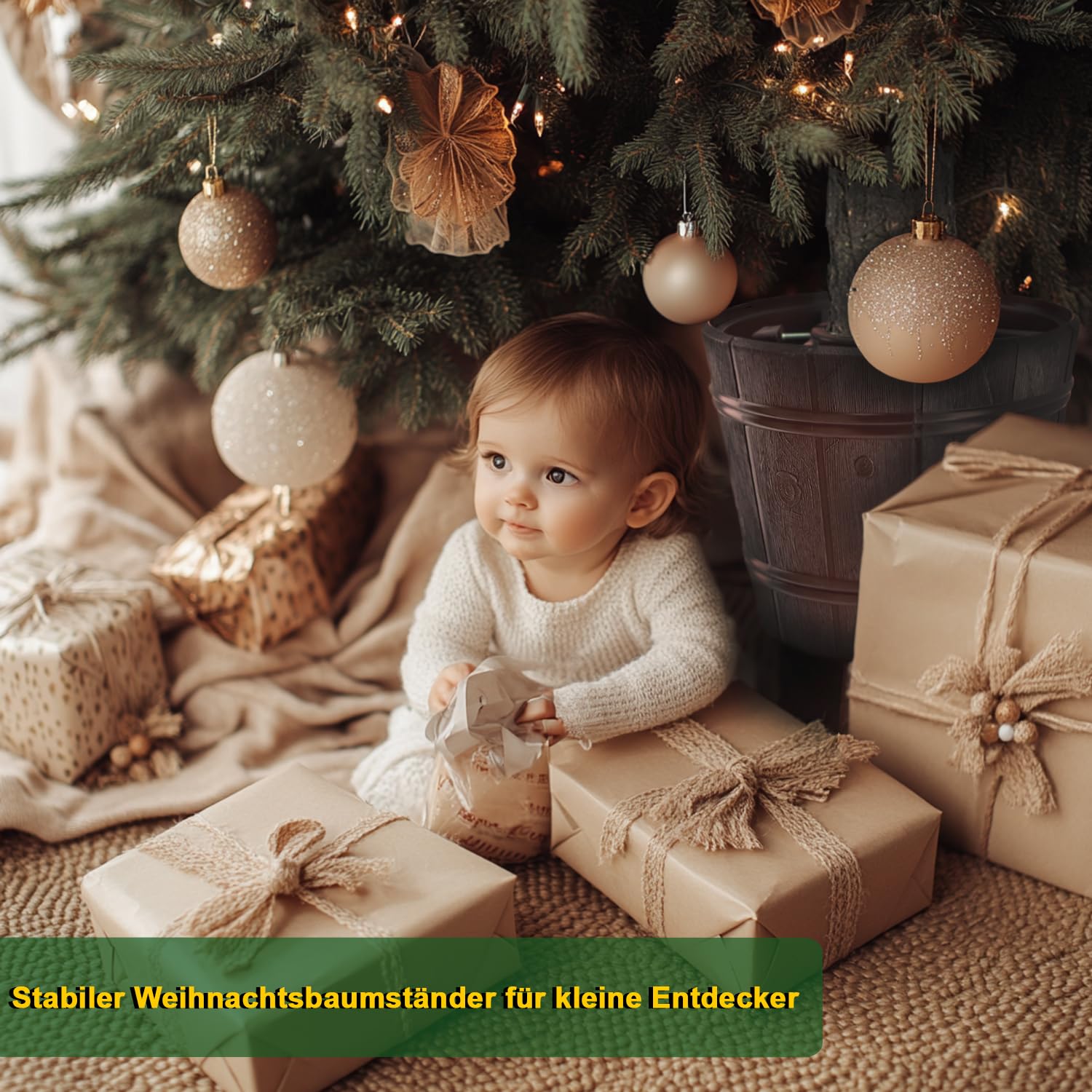 Weihnachtsbaumständer Ø 29 cm | Christbaumständer für Bäume bis Ø 9 cm - 2,5 m | Tannenbaumständer mit Baumdünger für stabile und langlebige Weihnachtsdeko, verlängert die Frische des Baumes | Braun