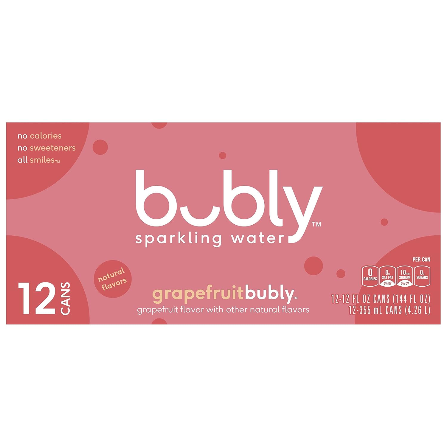 bubly Sparkling Water, Grapefruit, 12 ounce Cans,12 Fl Oz (Pack of 12)