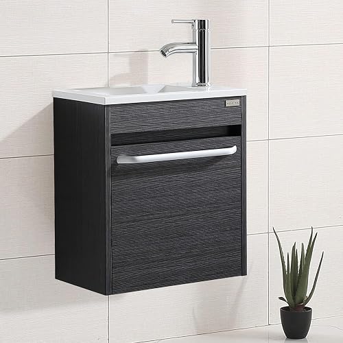 wonline 16 Inch Floating Bathroom Vanity with Sink, Wall Mounted Cabinet with Faucet for Small Space
