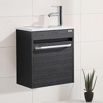 16 Inch Bathroom Vanity with Sink, Bathroom Cabinet Vanity for Small Space, Wall Mounted Floating Cabinet Set with Soft-Close System Pop Up Drain