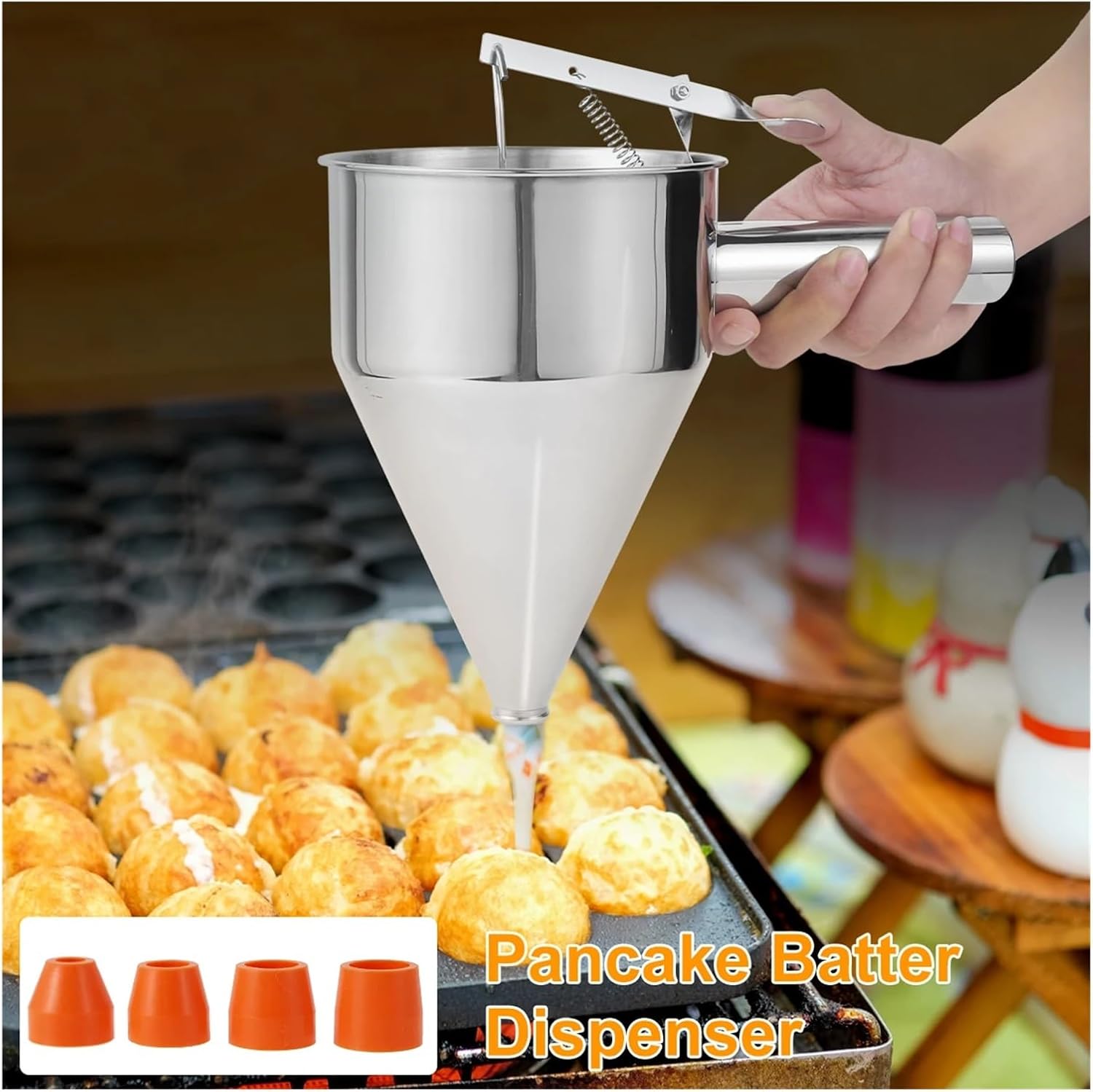 Pancake Batter Dispenser Funnel Cake Dispenser with Stainless Steel Batter Dispenser Multi-Caliber Baking Tool