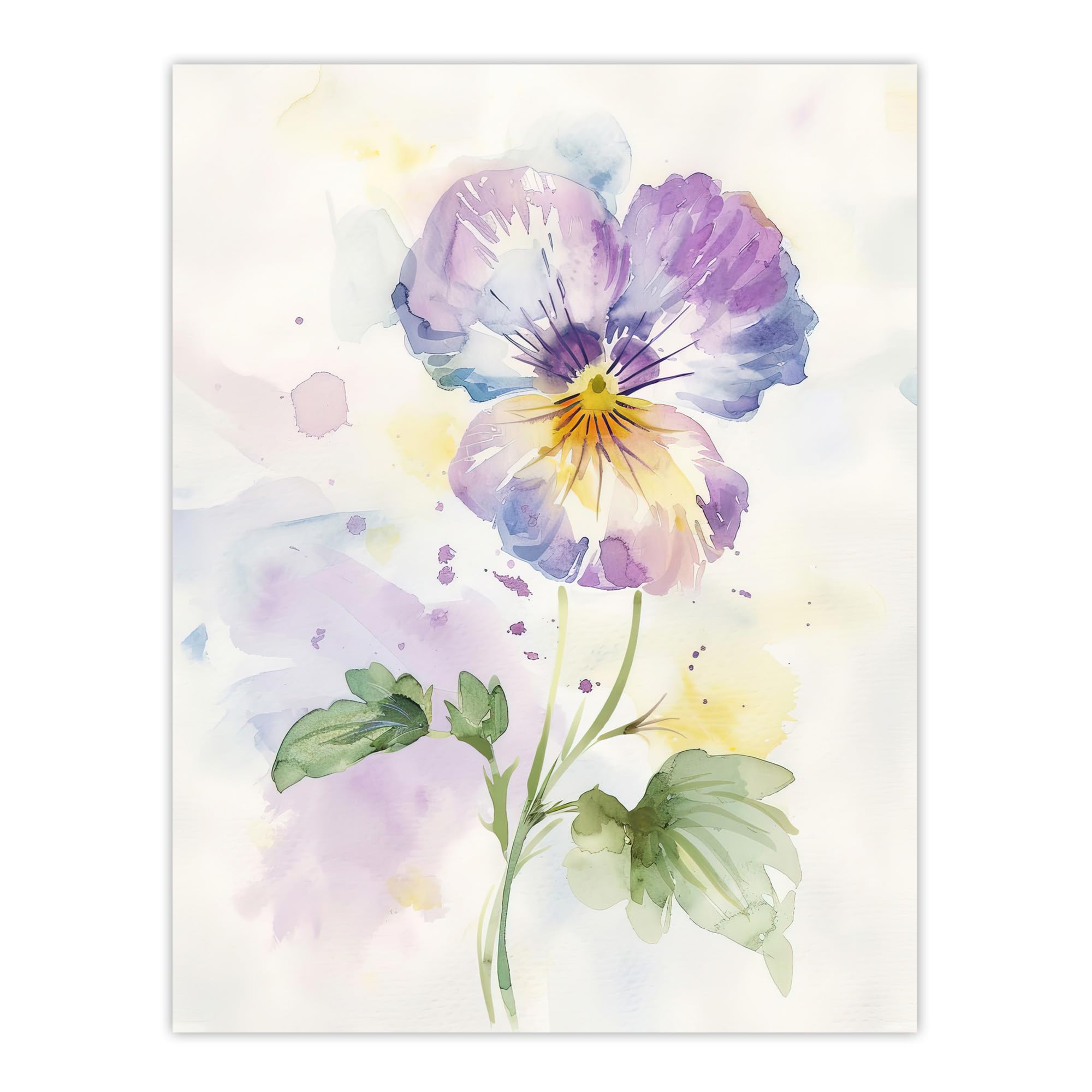 Artery8 Wall Art Print - Purple Pansy Floral Watercolour - W18" x H24"