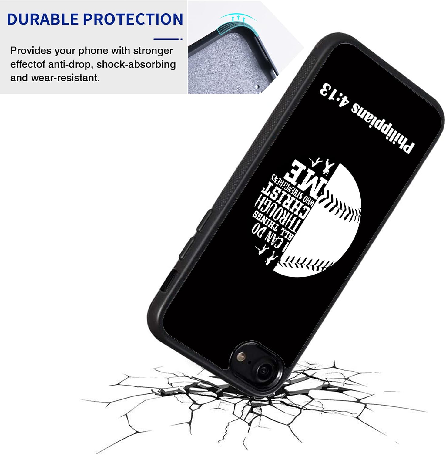 Baseball and Philippians 4:13 Design Rubber Anti-Slip Phone Case for Samsung Galaxy A/S/Note Series (for Samsung A03/13/14/15/16/17/26/36/56, S20/21/22/23/24/25/26/Plus/Ultra/FE/Edge) image 3