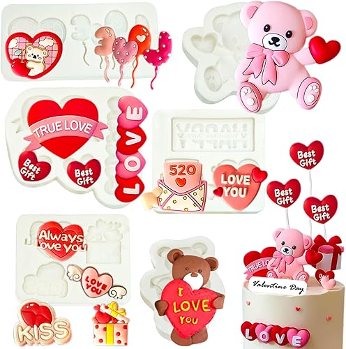 Paquete de 3 moldes de silicona de chocolate para el día de San Valentín, molde de silicona de gofres de corazón dulce, molde de galletas de corazón