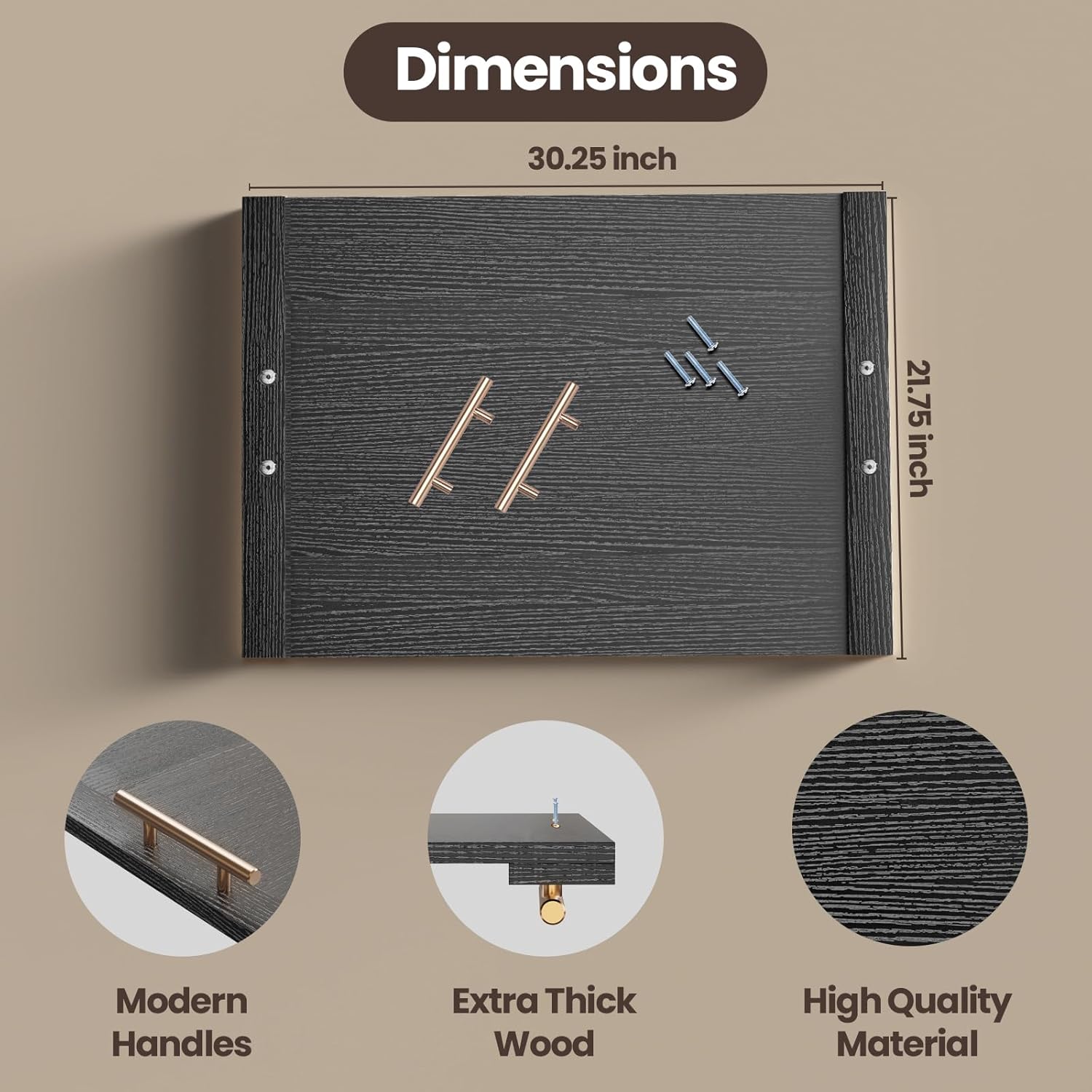 Noodle Board Stove Cover with Handles, 30 * 22 Inches Wooden Stove Top Cover for Electric Stove and Gas Burners, Kitchen Sink Cover for Counter Space & Tray (Black)