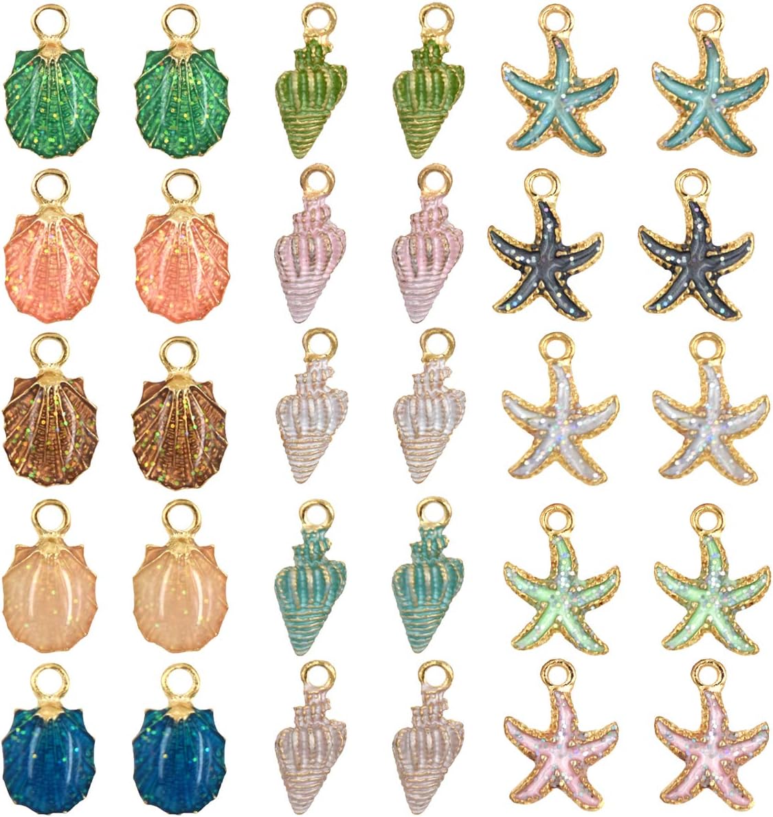 30 PCS Colors Enamel DIY Jewelry Necklace Bracelet Pendants, Charms Conch Starfish Sea Shell Mixed for Jewelry Making (30PCS C)
