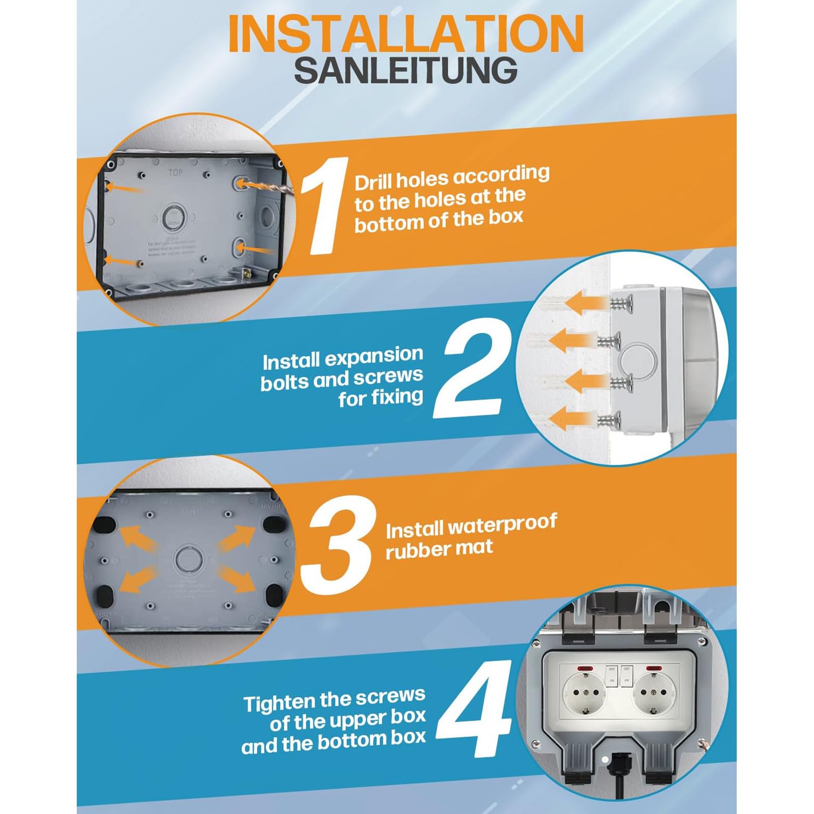ViaGasaFamido Presa Elettrica Esterna da Parete da 16 A Resistente Alla Pioggia, con Interruttore Indipendente e Indicatore Luminoso A LED per Parchi, Giardini, Garage e bagni. (10m)
