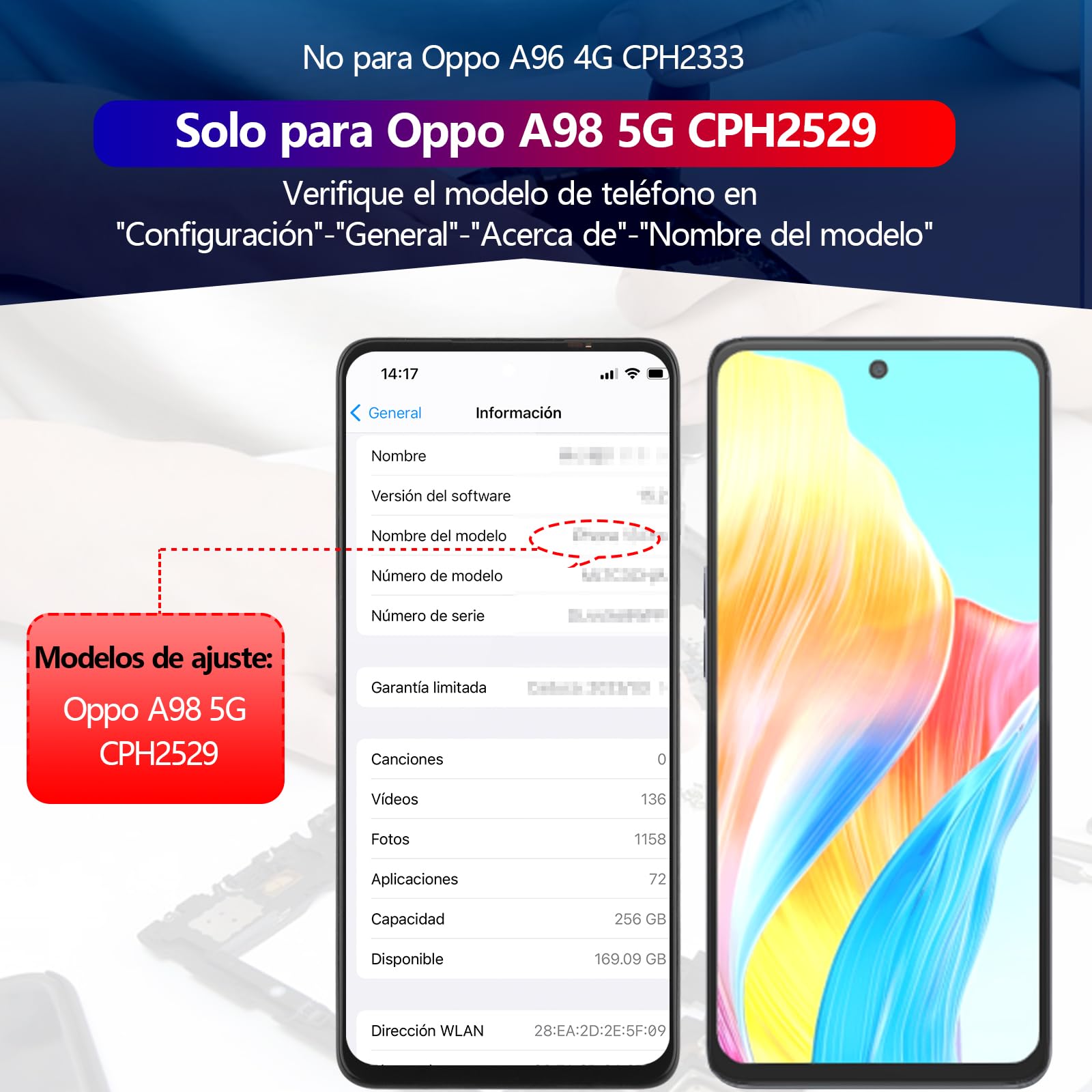 RongZy Pantalla para OPPO A98 5G Táctil LCD de Repuesto Ensamblaje Digitalizador Reemplazo para OPPO A98 CPH2529 con Herramientas de Reparación(Negro con Marco)