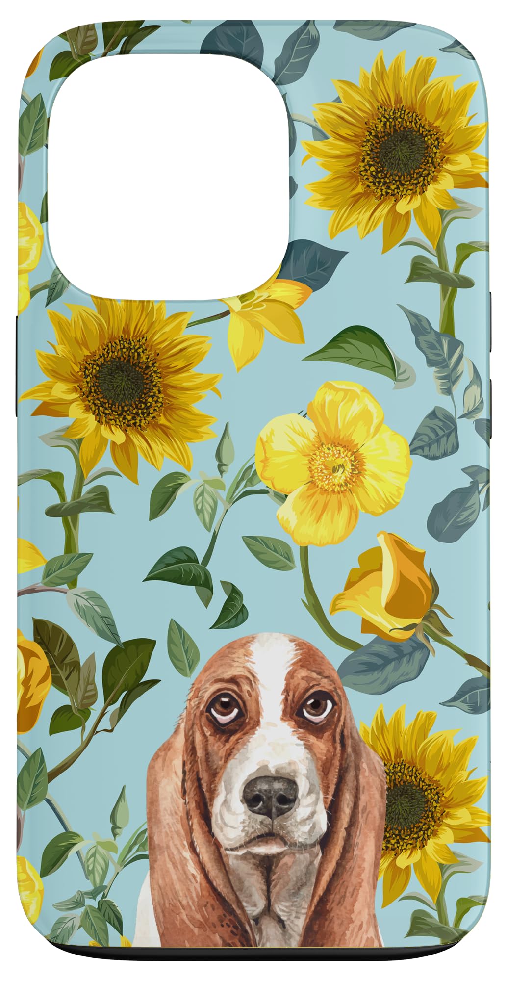 Basset Hound Sunflower Yellow Flowers Floral Pattern Pet Dog Case for iPhone 13 Pro
