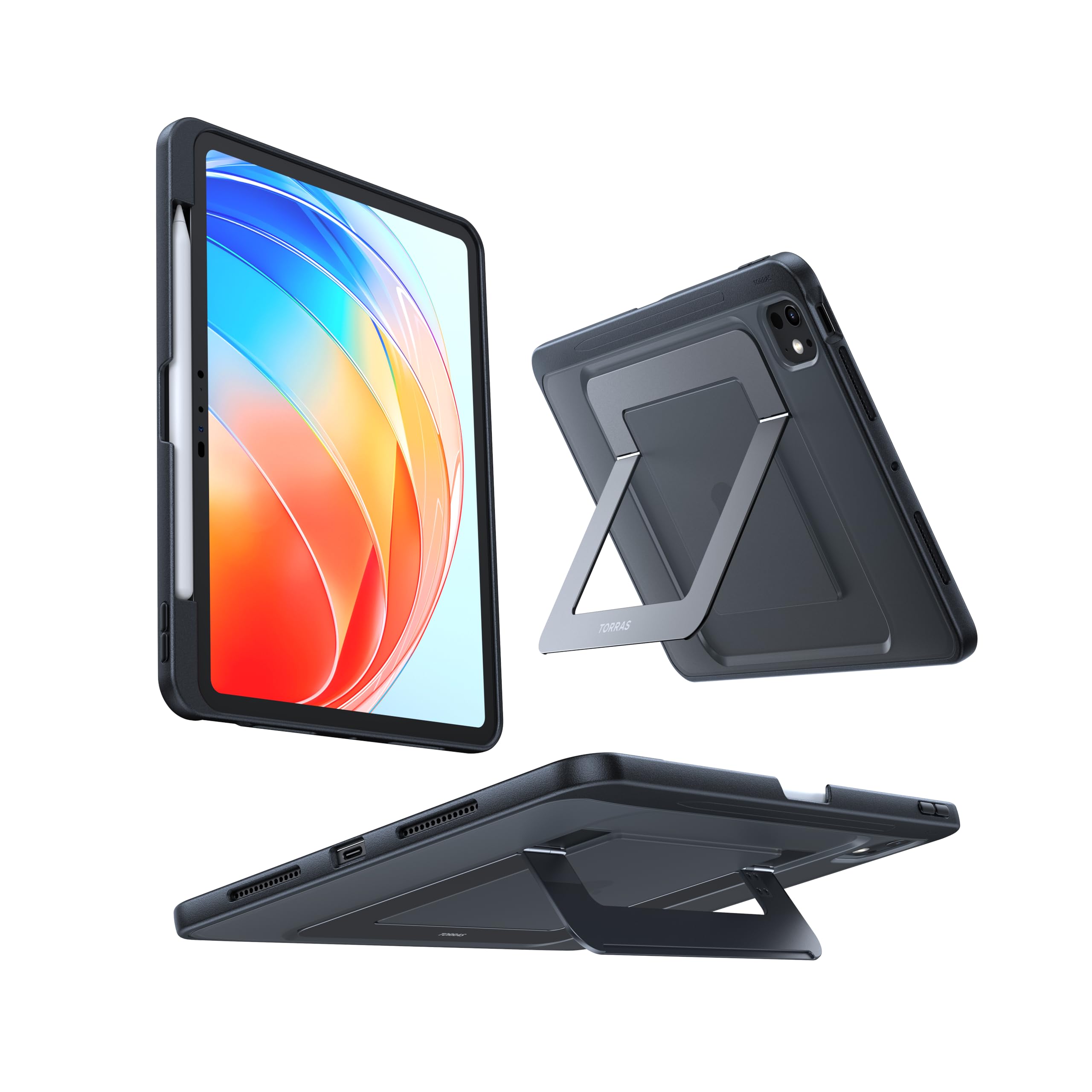 for iPad Pro 11 inch Case 2025 M5 & 2024 M4, Ultra Stable Stand, Multiple Adjustable Viewing Angles, Slim Protective Kickstand Cover, Translucent iPad 11 Pro Case with Pencil Holder, Black