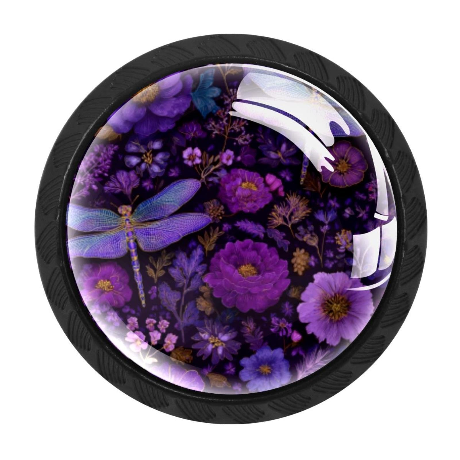 CHENZZZZ Purple Dragonfly Wildflowers Floral Herb (1) Drawer Knobs 4 Pack Crystal Dresser Knobs 35mm Glass Cabinet Knobs for Home Office Bathroom
