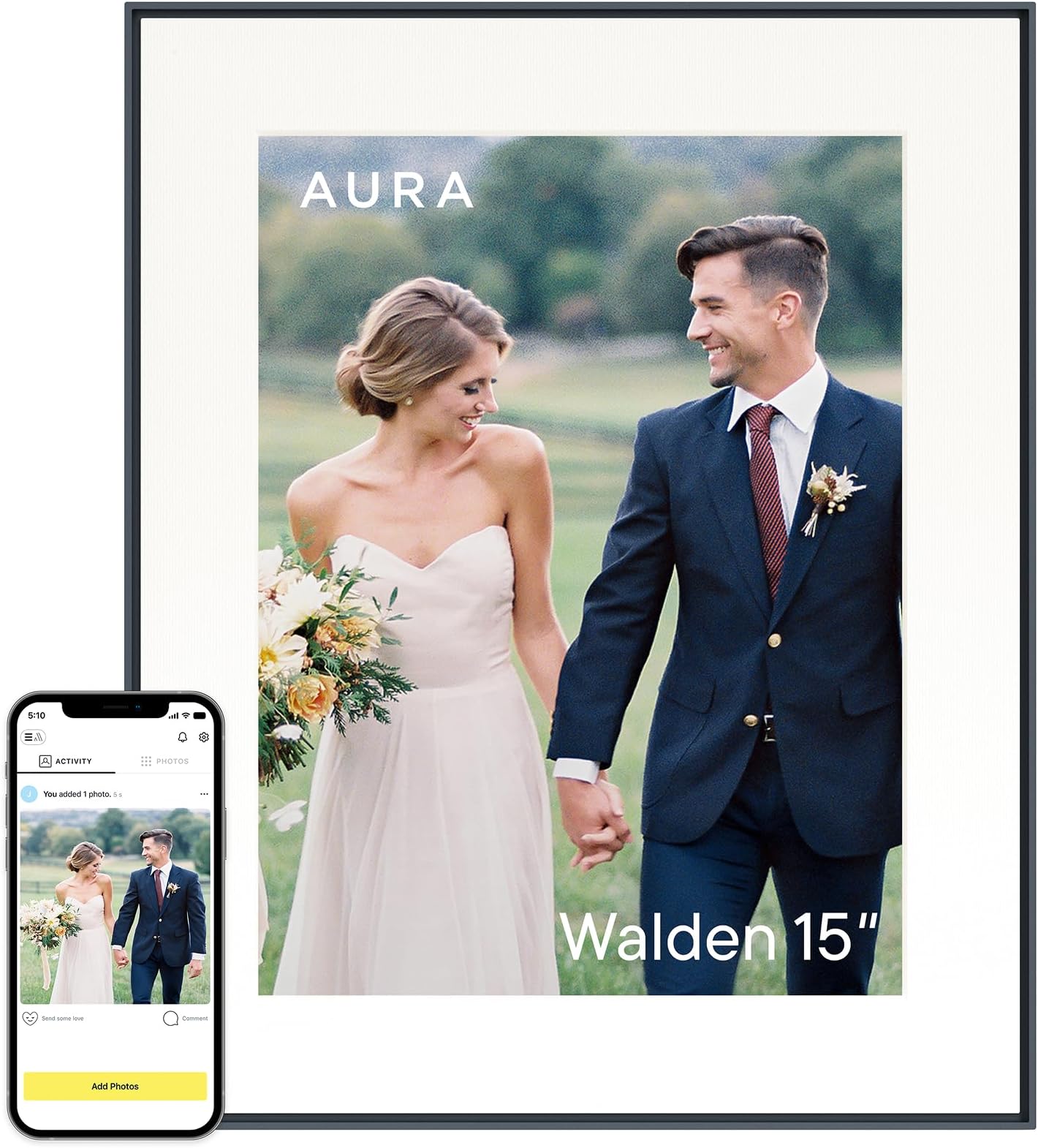 Aura HD Digital Picture Frame | Carver: The Best Frame for Gifting (Gravel Mat, 15")