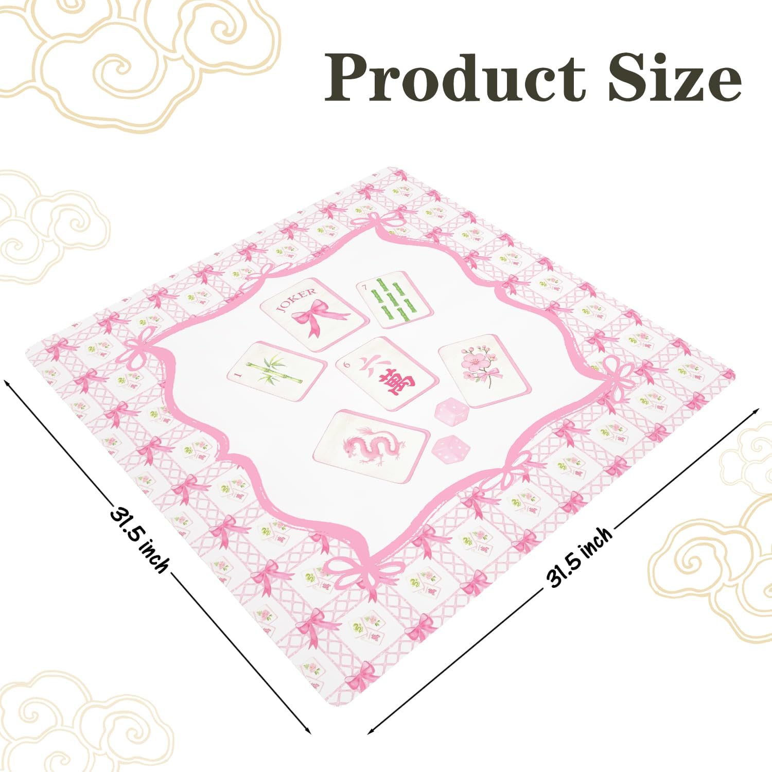 Coquette Pink Bow Mahjong Mat for Table 31.5 x 31.5 in, Preppy Pink Chinoiserie Non-Slip Noise Reduction Mahjong Table Cover Tablecloth for Card Poker Dominoes Dice and Board Games
