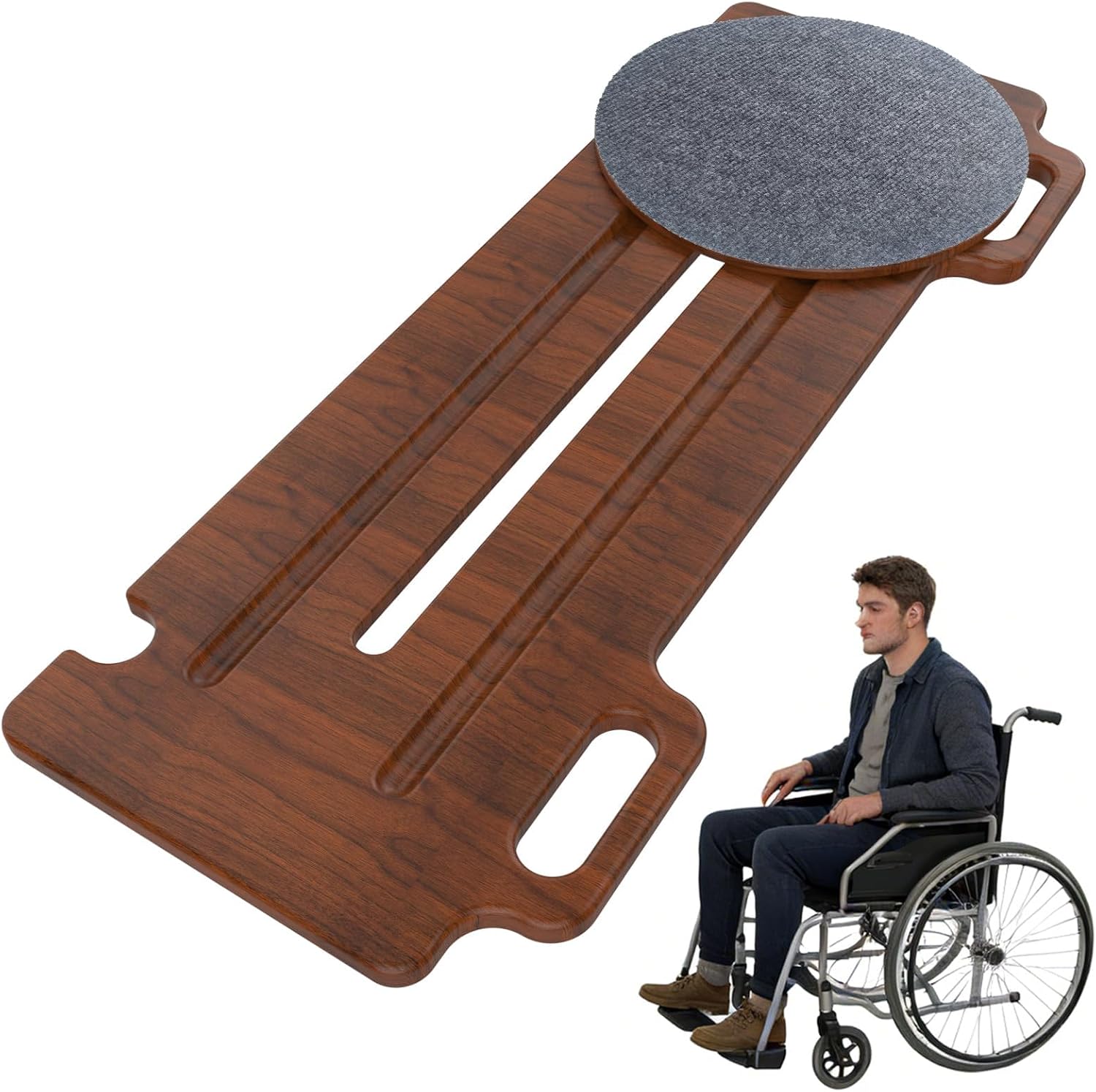 The Skateboard,Suitable for Patients, Elderly, and Disabled Individuals for Assisted Mobility,FSA Certified,with a Load Capacity of 800 pounds,Features Two Perforated Handles (Walnut Paint 36-13-1”)