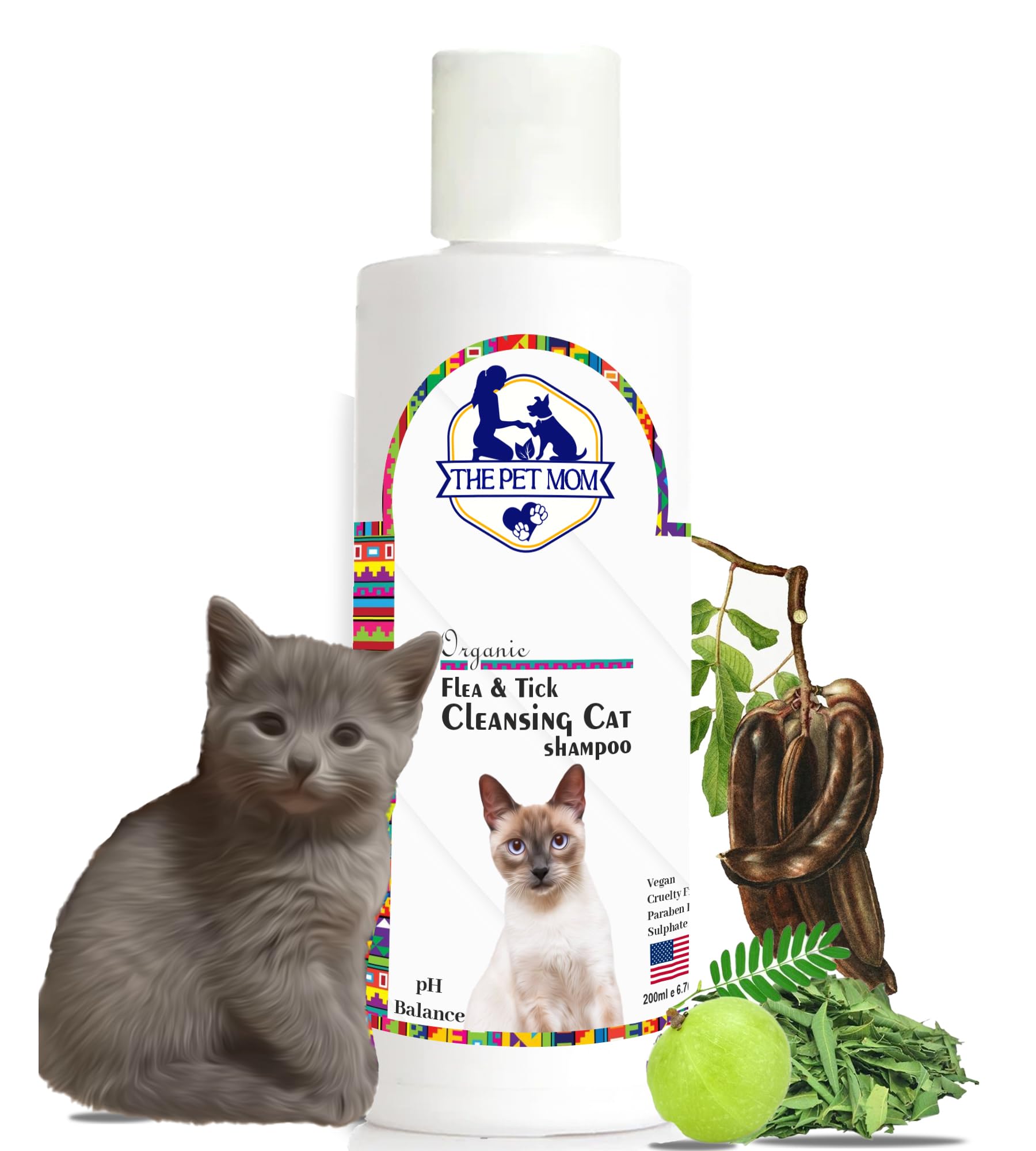 Organic Flea & Tick Cleansing Persian Cat Shampoo for Ticks, Lice, Fleas | Soft & Conditioned Coat No Rinse Anti-Itching – Persian Cat Tick Shampoo for All Cat Kitten Breed 200Ml
