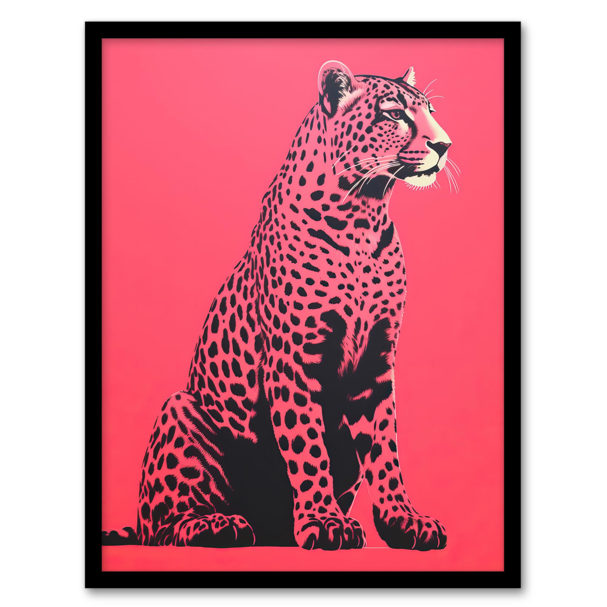 Watermelon Pink Cheetah Animal Wall Art Print - Framed Living Room Decor - A4 Size
