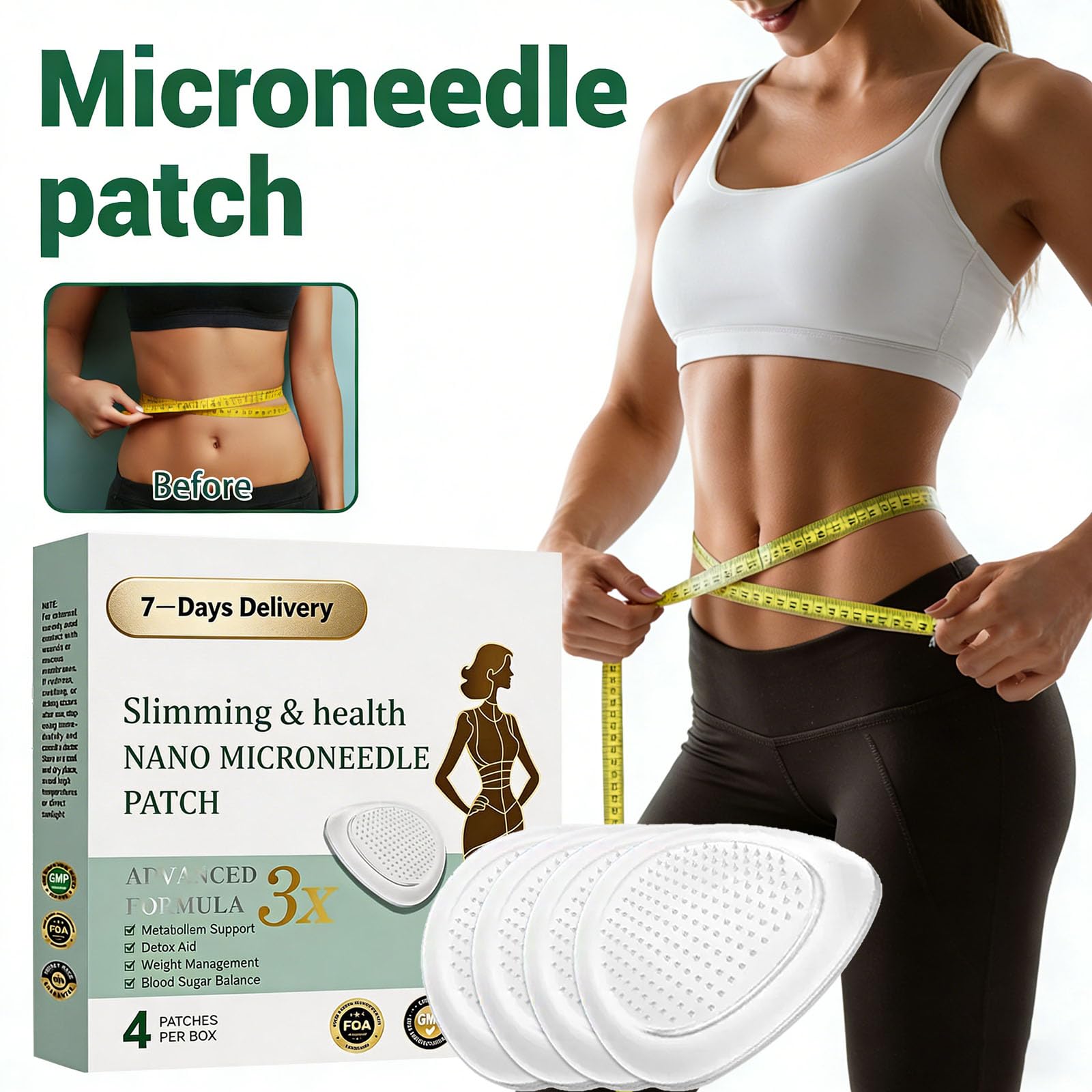 Patch Nano Microneedle Minceur, Patchs Minceurs, Dispositifs Minceur pour le Corps, Ingrédients Naturels, Invisible, Idéal pour Homme et Femme,2 boîtes