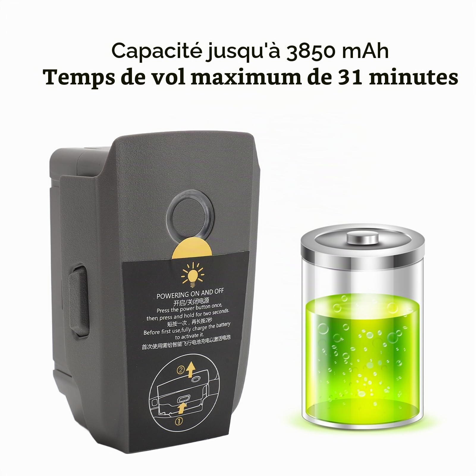Batterie 2 Pro 15,4 V 3850 MAh, Batterie de Vol Intelligente de Remplacement, Temps de Vol Maximum de 31 Minutes, Batterie de Drone pour 2 pour 2 Pro pour Drone