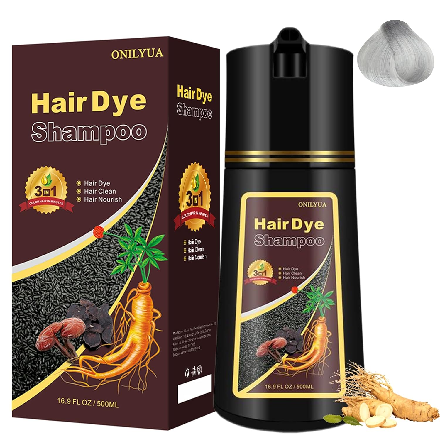 Instant Hair Color Shampoo, Silver Gray Hair Dye Shampoo 3 in 1, Natural Silver