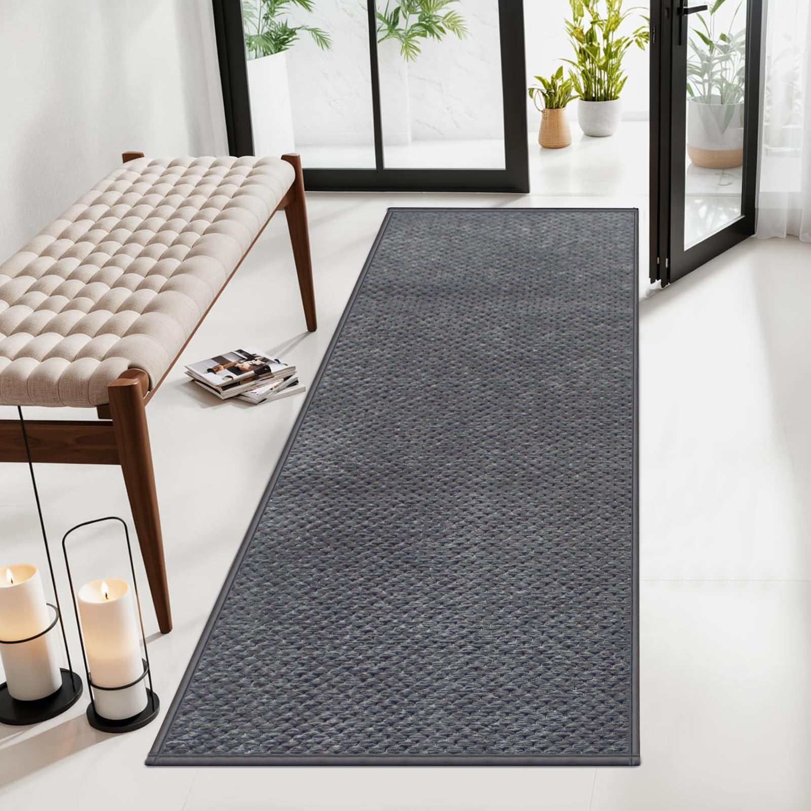 Tapis de Bain Antiderapant 50 X 150 cm, Moelleux en Microfibre, Tapis Antidérapant en Caoutchouc, Absorbant l'eau, Tapis Lavable en Machine, Extra Epais, pour Douche, Baignoire, Gris