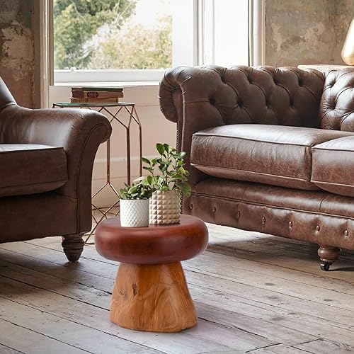 Miniatura 3 de Decoración de madera de hongo pequeño de 8 pulgadas, taburete de madera de borde vivo de diseño único, soporte de planta natural de forma libre para