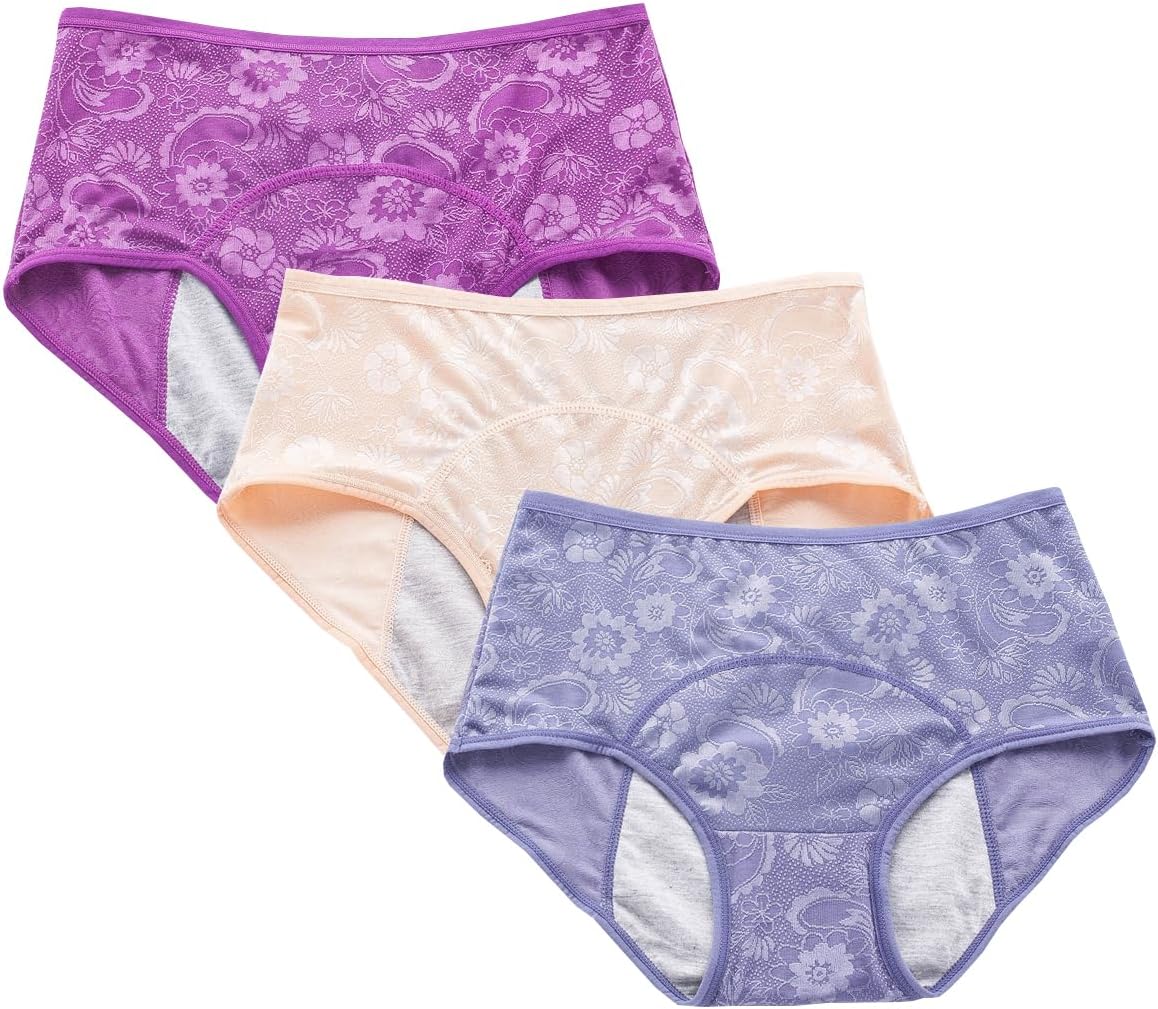 YOYI FASHION Women Menstrual Period Briefs Jacquard Easy Clean Panties US Size XXS-5XL/12