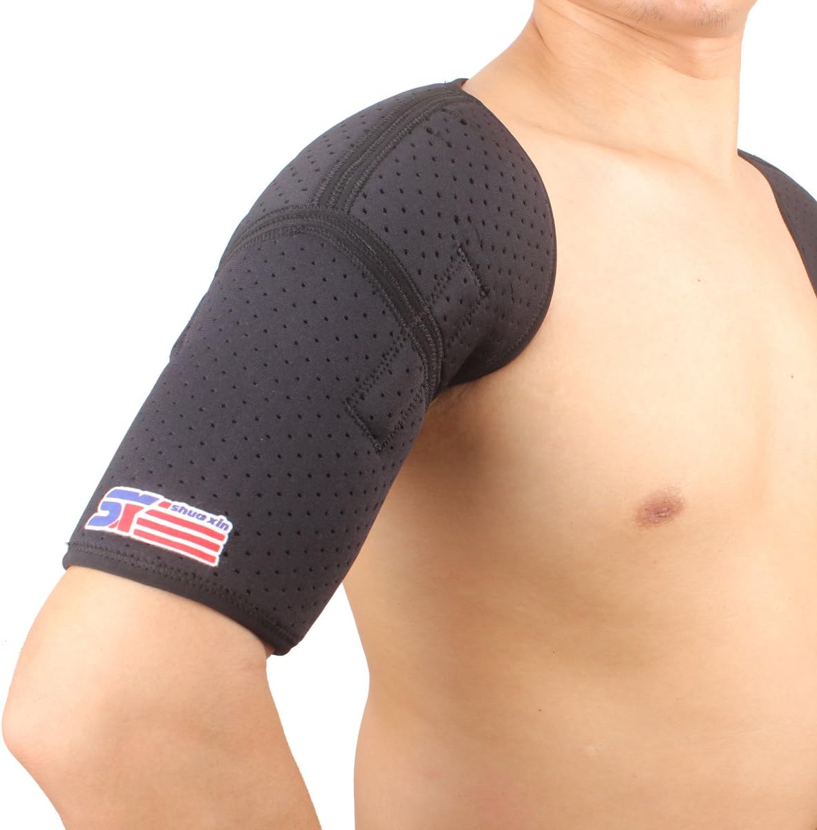 Sports Double Magnetic Shoulder Brace Support Strap Wrap Belt Band Pad Black Free Size Suitable for Shoulder breadth 40-50cm
