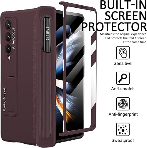 Miniatura 3 de Miimall Funda para Samsung Galaxy Z Fold 4 con soporte para bolígrafo, protector de pantalla integrado y soporte ajustable y bisagra magnética todo