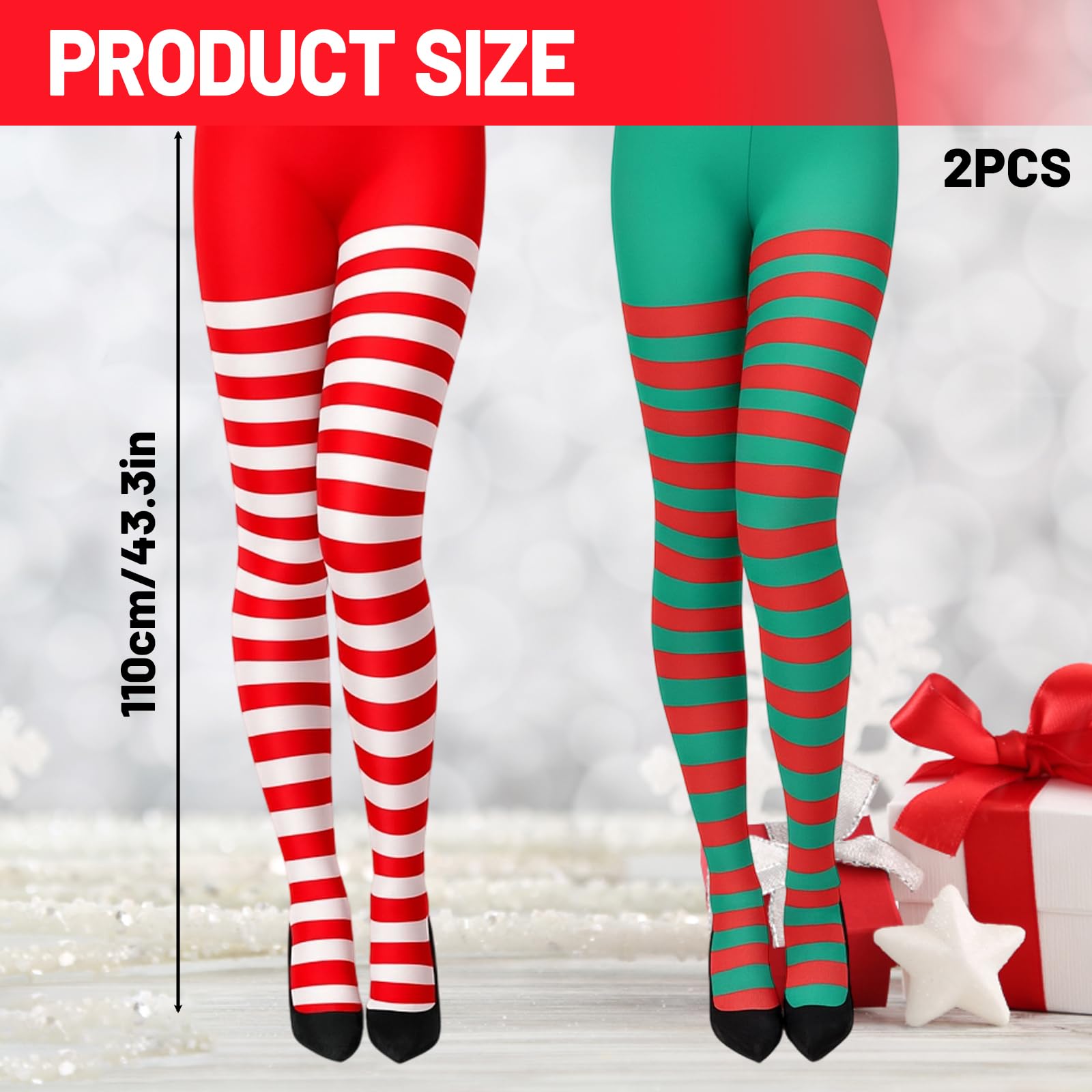 KYEDGC 2 works Striped Tights, Elf Costume Women, Christmas Leggings, Festive Stripy Tights Women - Image 2