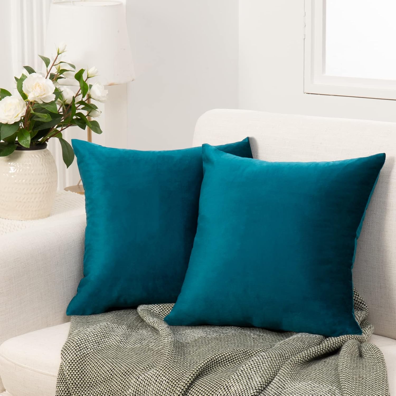 BeBen Set of 2 Soft Velvet Pillow Covers Decorative Pillows Cover for Couch Pillow Covers 22 x22 Inch Teal Velvet Cushion Cover for Sofa Bedroom Car